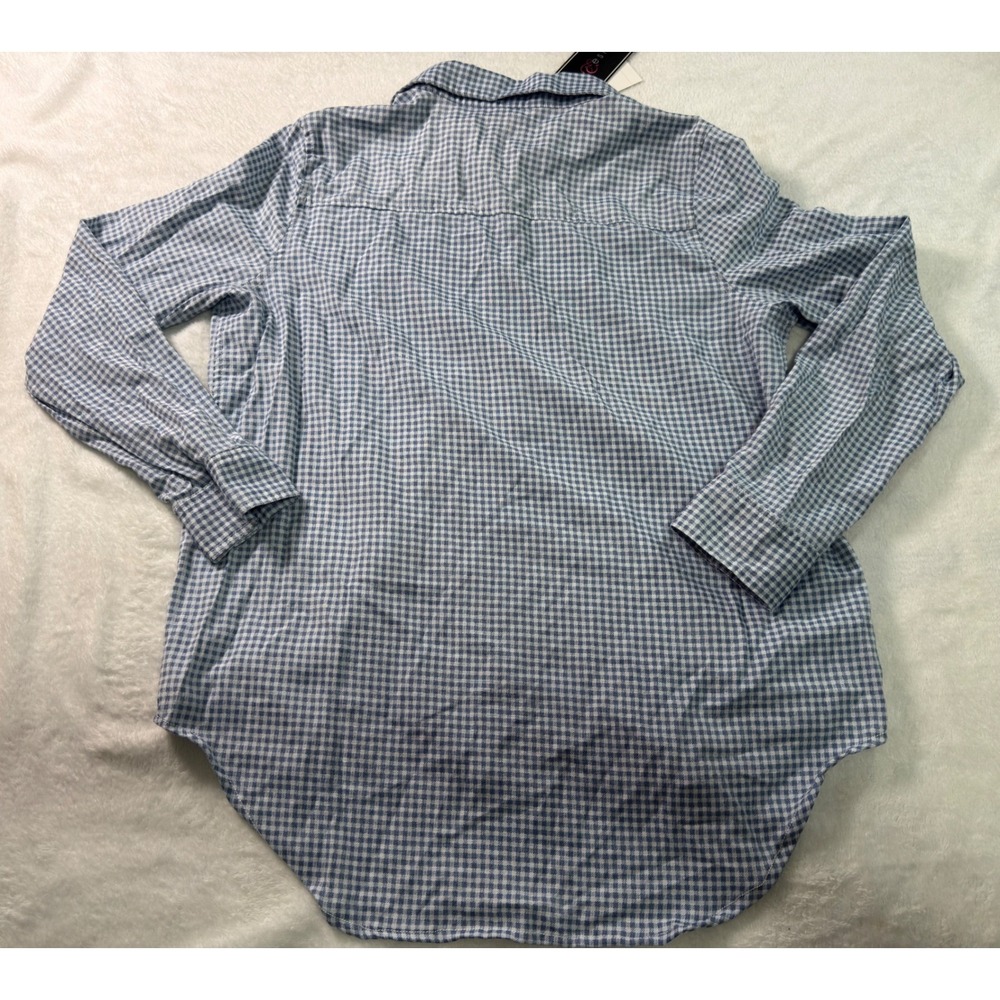 Polly & Esther Womens XL Gingham Button Down Shirt Blue White PW11005PMC NWT - Picture 3 of 9